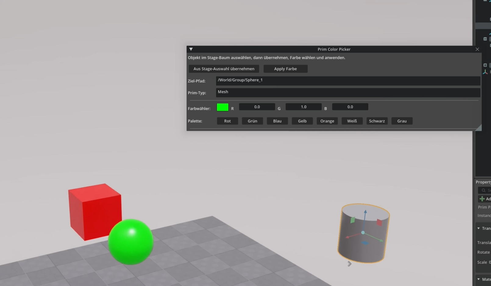Color Changer – Screenshot der USD Composer Extension