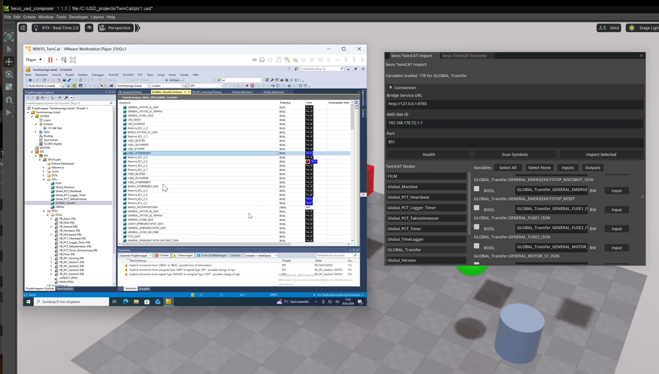 TwinCAT Signal Importer – Screenshot der USD Composer Extension
