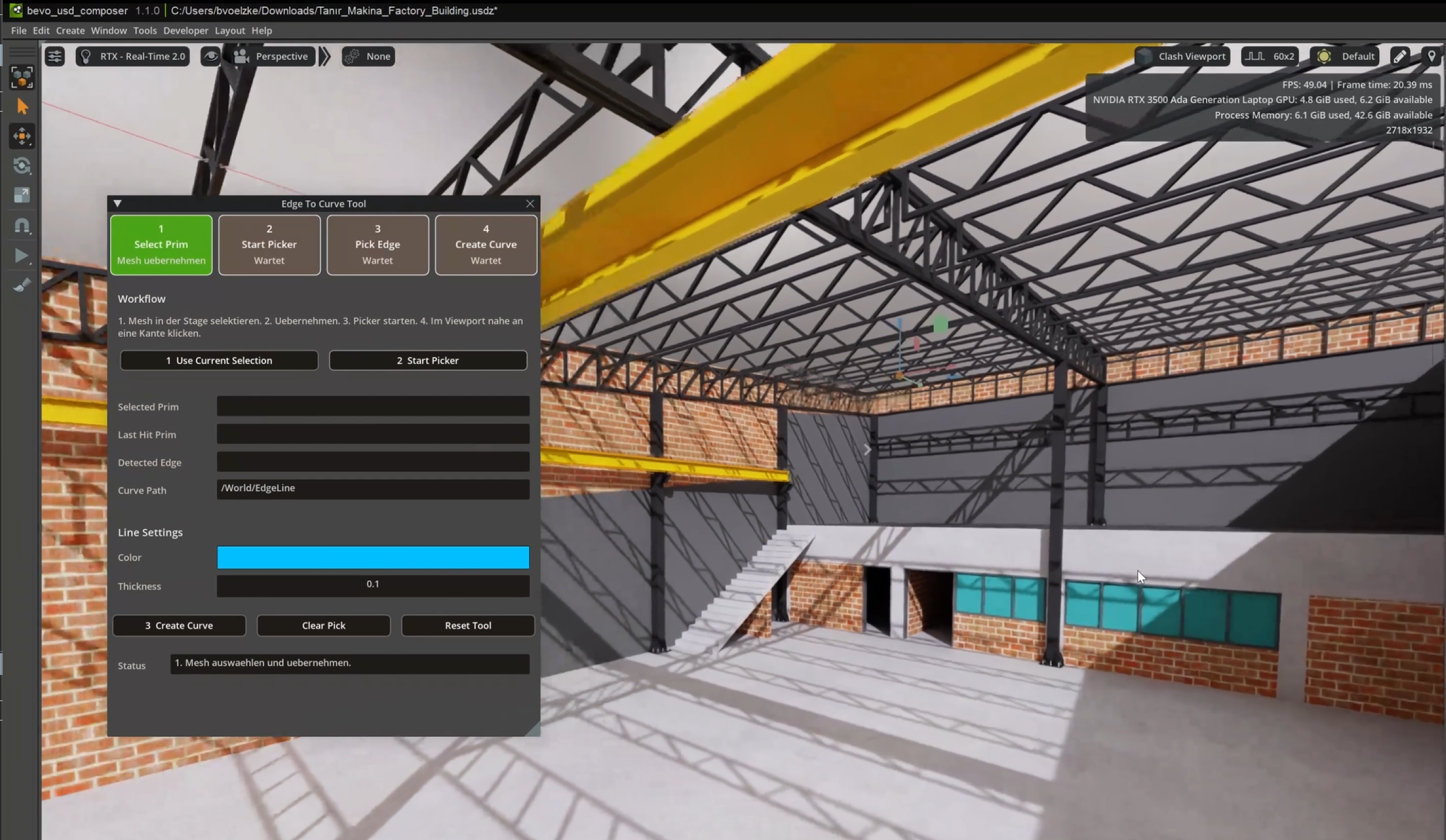 Polyline by Edge – Screenshot der USD Composer Extension