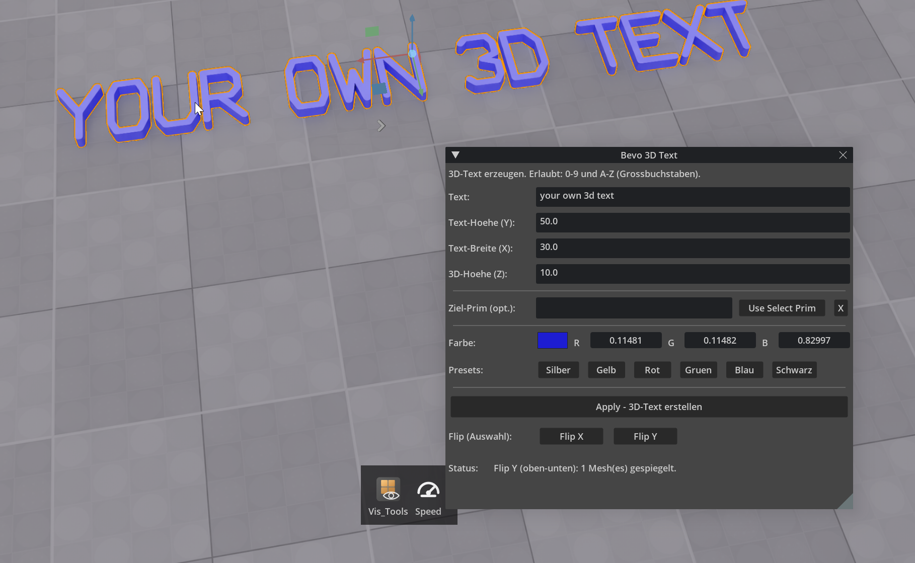 3D Text – Visualisierung Extension auf Basis von NVIDIA Kit