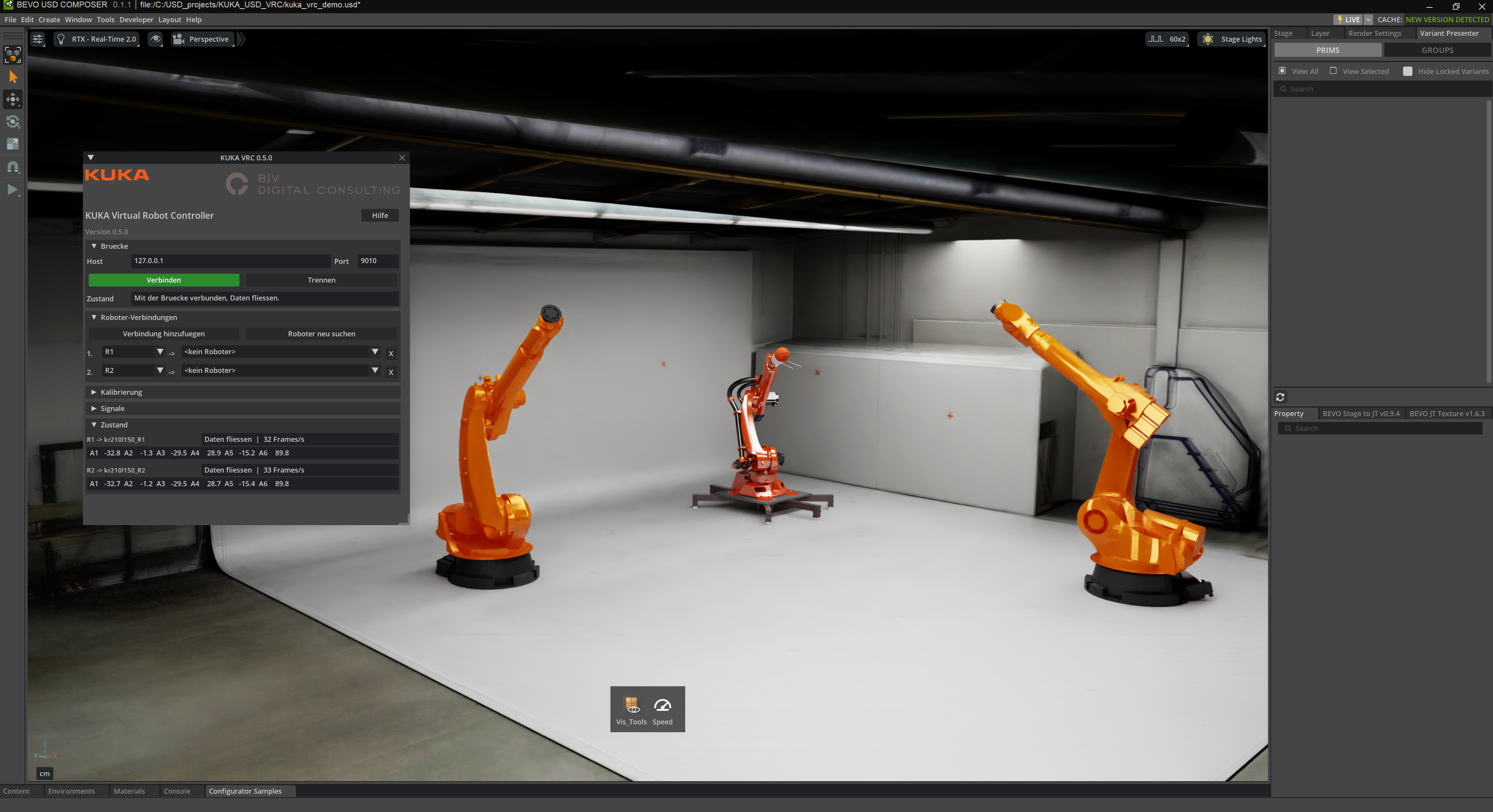 KUKA iiQWorks.Sim VRC connection – Connector Extension auf Basis von NVIDIA Kit